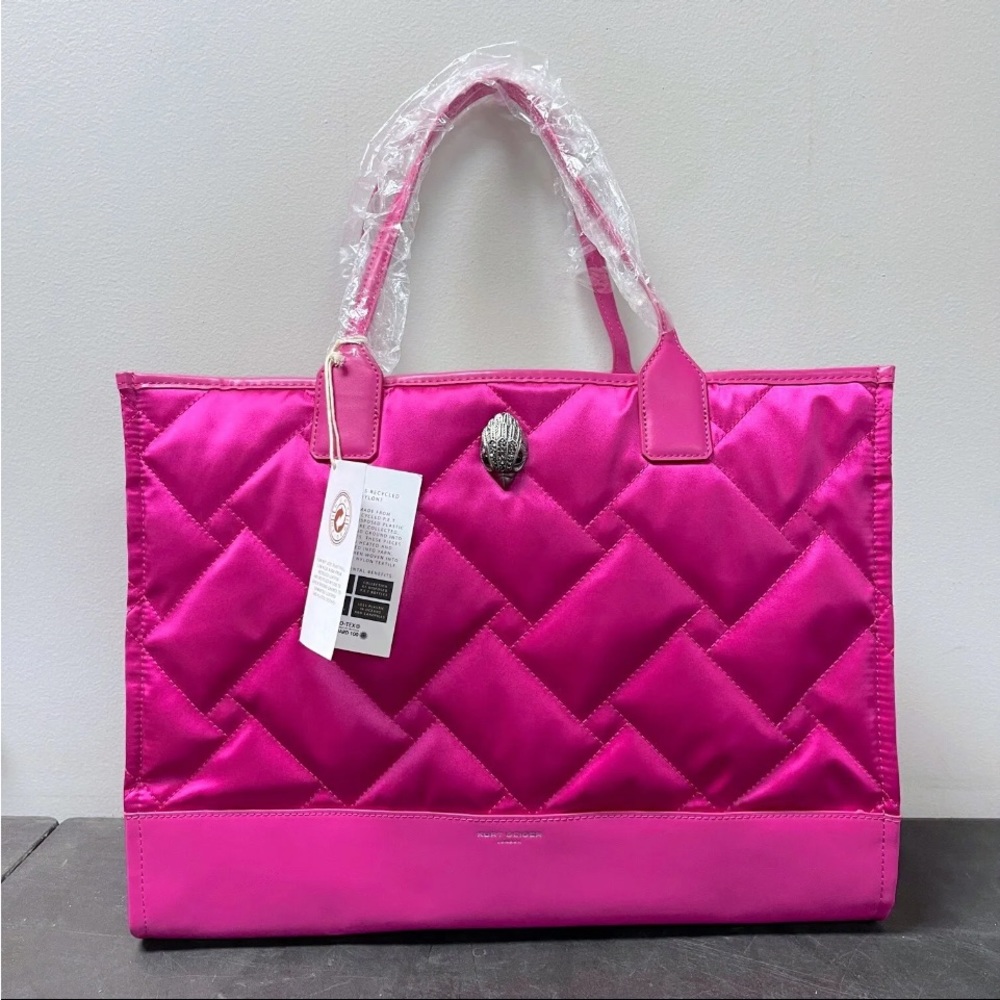 Kurt Geiger Quilted Recycled Top Zip Expandable Shopper Fushia Pink Tote Bag - Picture 1 of 11